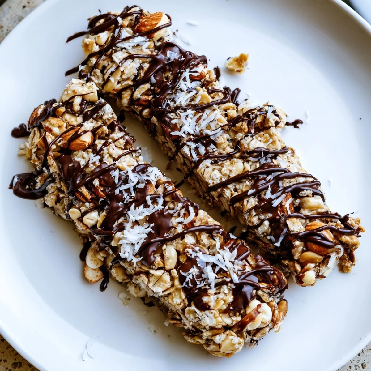 Chocolate Snack Bars rest on parchment with chopped almonds and walnuts, ideal for an easy afternoon treat.