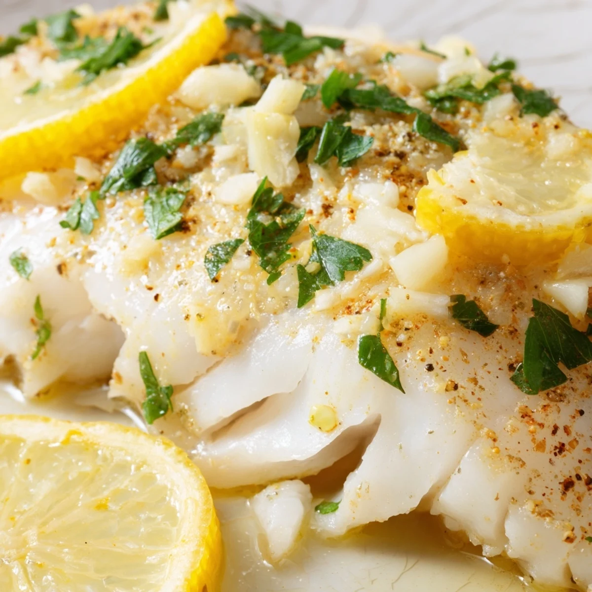Tender baked fish fillet seasoned with paprika and fresh parsley, served hot with lemon wedges for a healthy dinner.