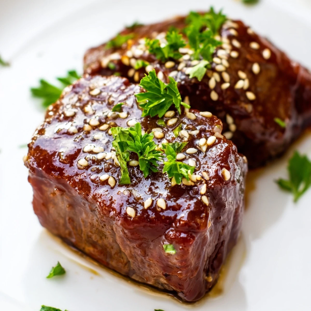 Golden-brown Beef Treat Bites fresh from the oven, showcasing caramelized edges and a sprinkle of sesame seeds.