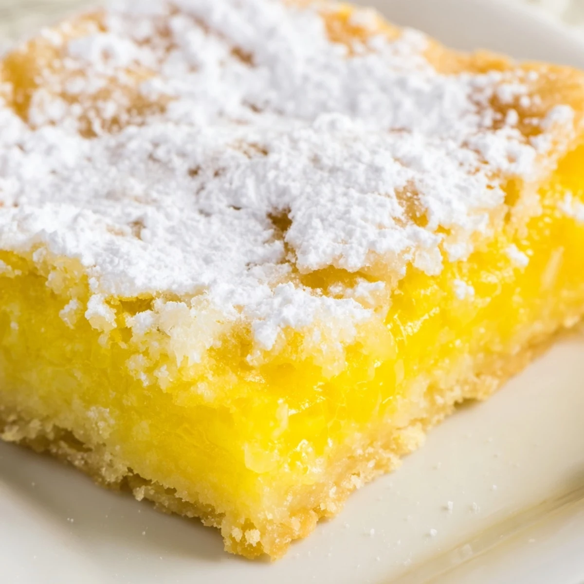 Slices of zesty Lemon Treat Bars reveal a tangy lemon curd interior, paired with a dollop of whipped cream and fresh berries nearby.