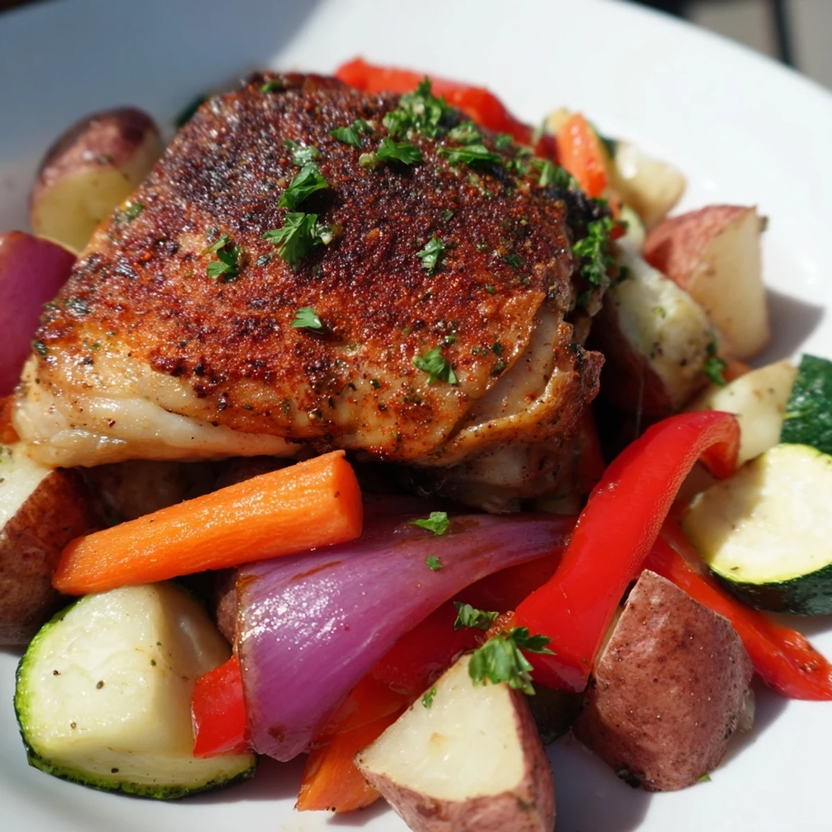 Juicy Roasted Meal Pan served with lemon wedges and fresh parsley, perfect for an easy weeknight dinner with minimal cleanup.