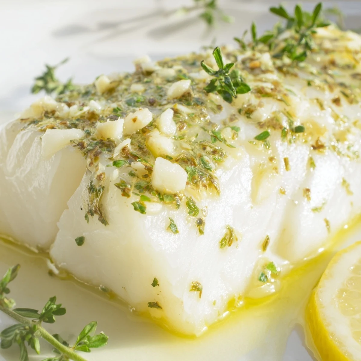 Healthy Mediterranean Baked Cod Dish Platter with flaky white fish and colorful vegetables, ready to serve on a ceramic platter.