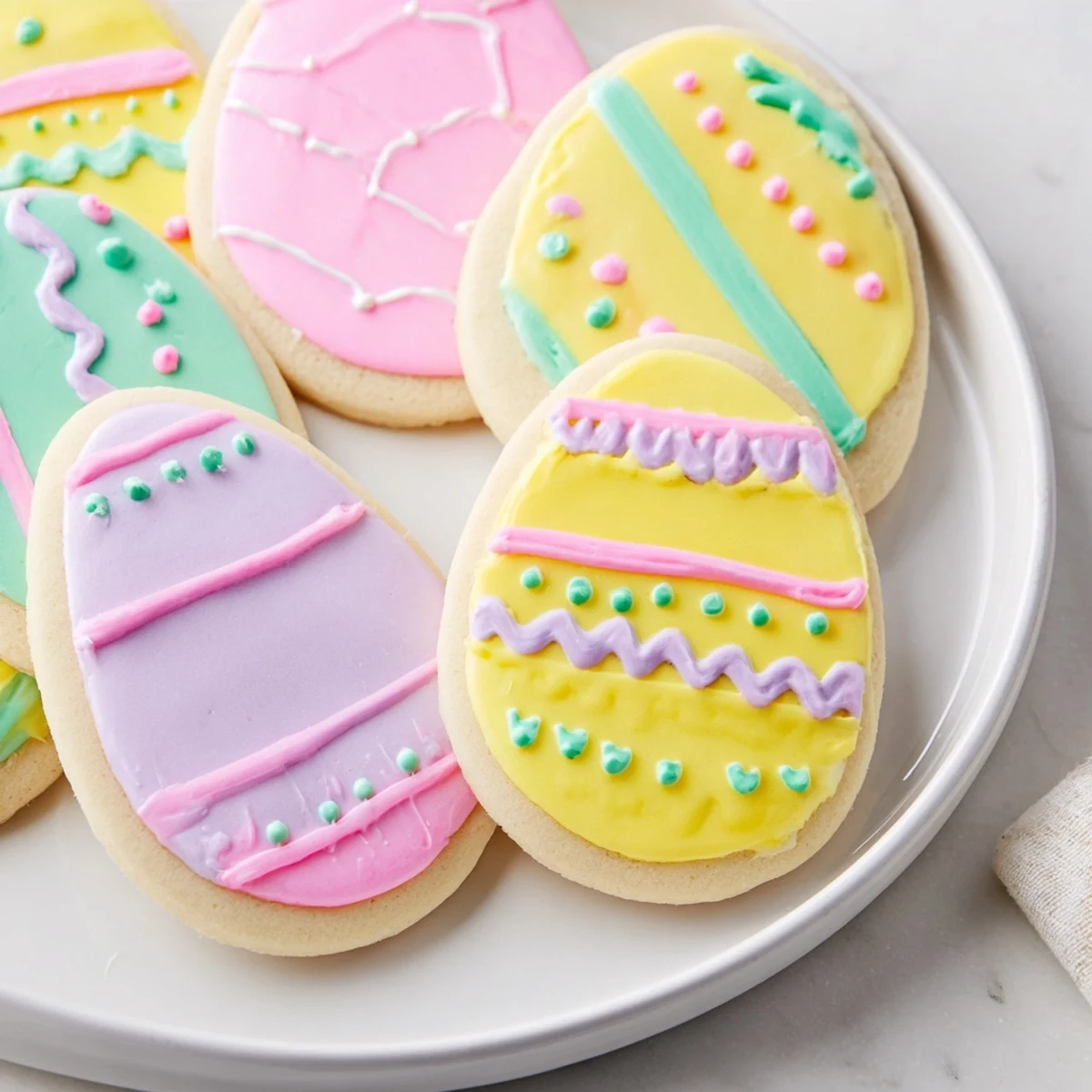 Freshly baked Easter Egg Sugar Cookies with soft buttery texture and vibrant royal icing, ideal for family baking sessions and sweet holiday treats.