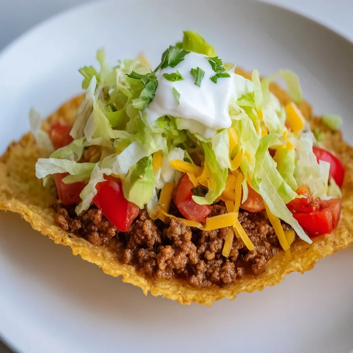Crispy hard taco shells filled with savory seasoned ground beef, fresh shredded lettuce, and melted cheddar cheese.  