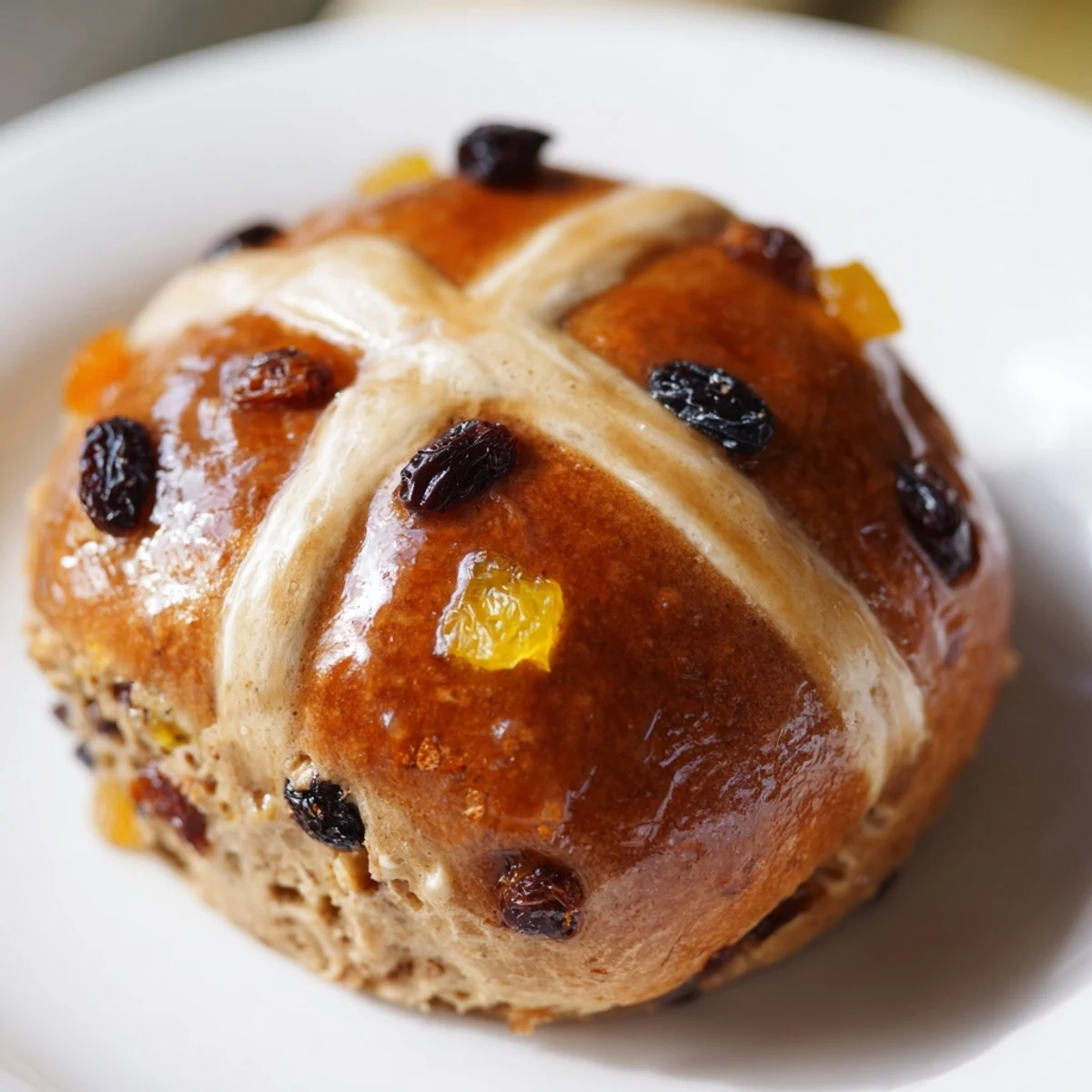 Twelve soft Easter Hot Cross Buns on a cooling rack, perfect for an Easter brunch.