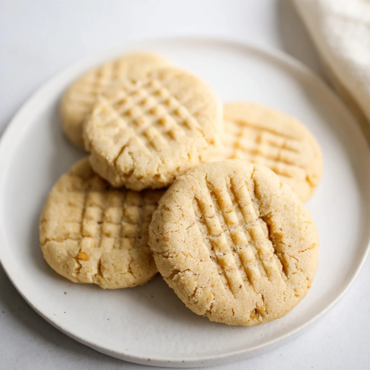 Close-up of freshly baked Keto Butter Cookies on a wooden board, highlighting their melt-in-your-mouth buttery crumb and subtle sweetness for a gluten-free treat.