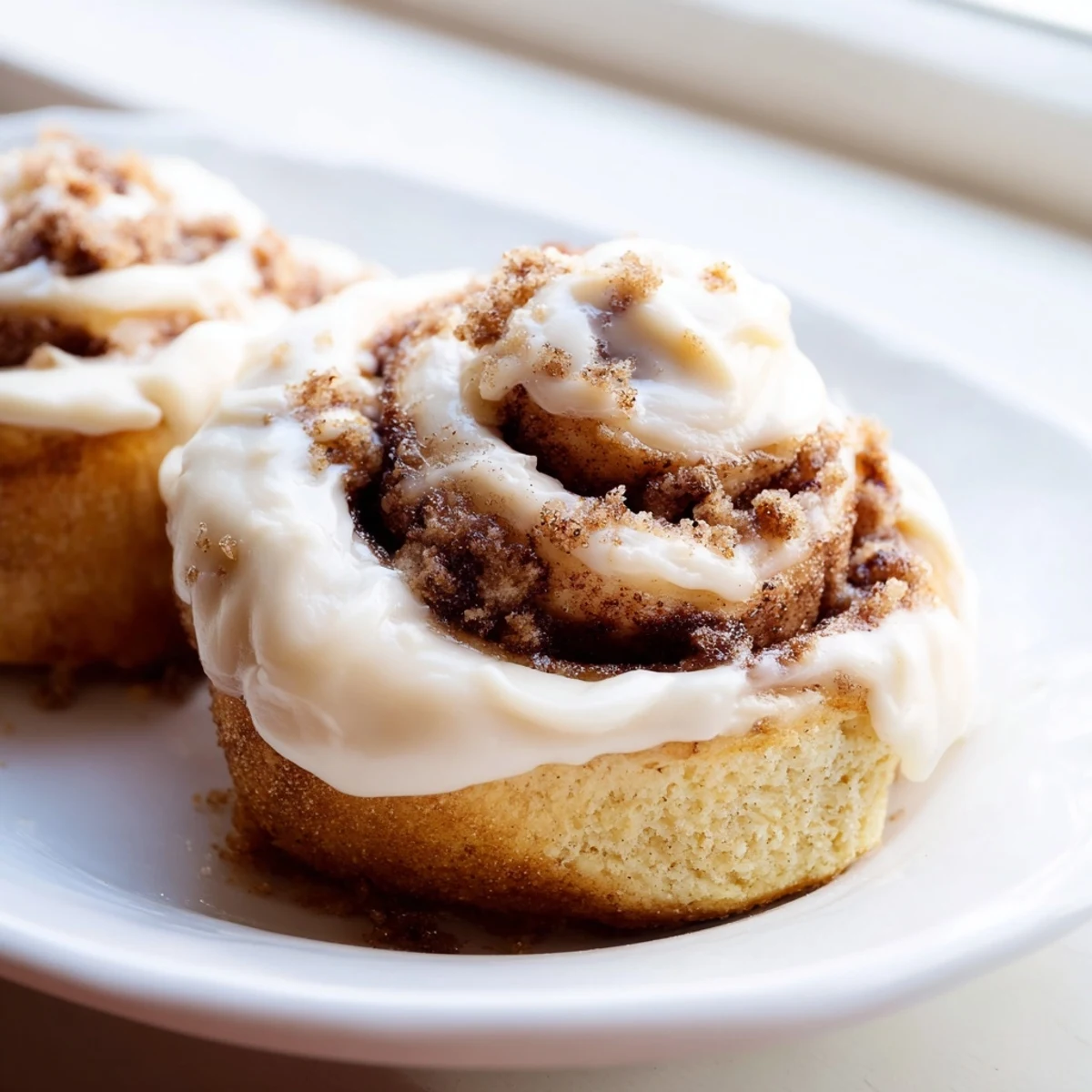 Keto Cinnamon Buns served on a plate with a cup of black coffee.