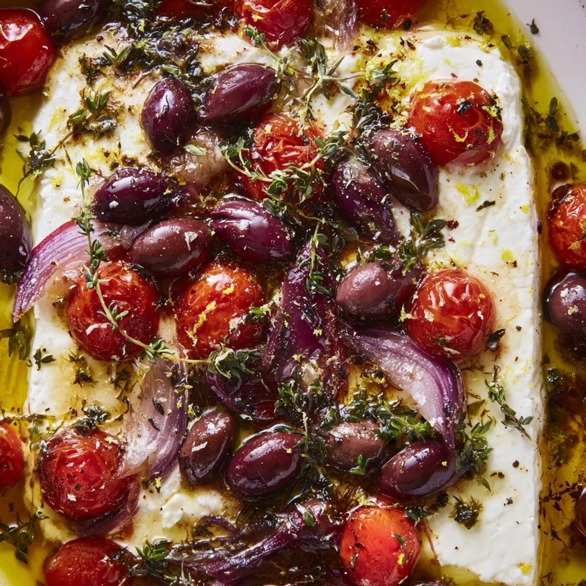 Vibrant Mediterranean Baked Feta Appetizer paired with pita wedges, featuring oregano, garlic, and a drizzle of olive oil.
