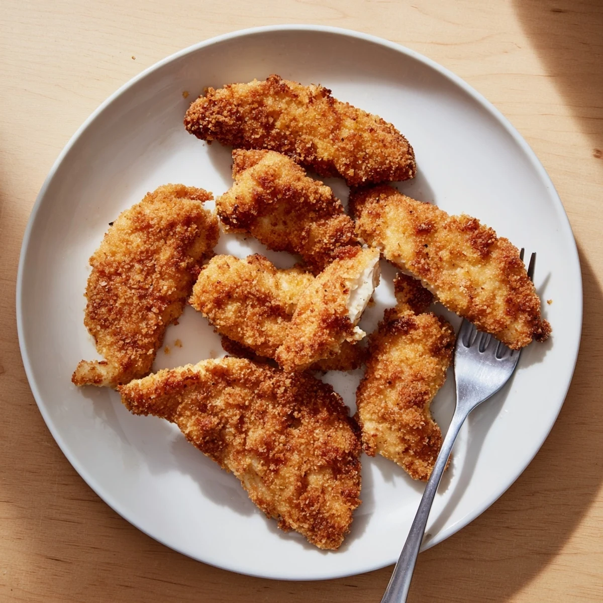 Juicy Panko Crusted Chicken Strips piled high, perfect for a quick family dinner.