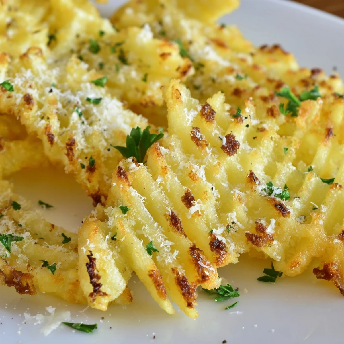 Stack of Crispy Mashed Potato Fries on a rustic wooden board, alongside a small bowl of creamy aioli dipping sauce.