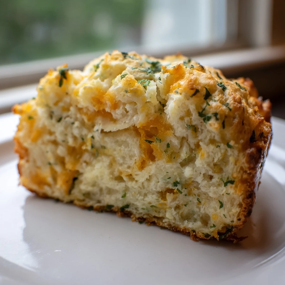 Golden-brown Red Lobsters Cheddar Bay Biscuit Loaf topped with fresh parsley, sliced to show fluffy interior.