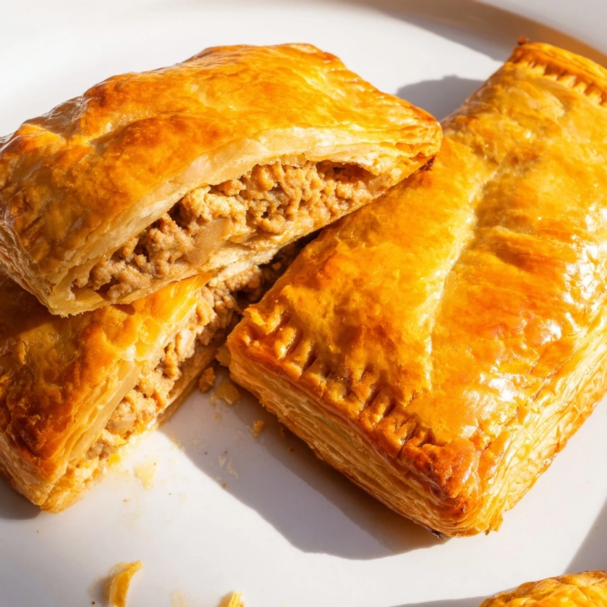 Freshly baked Pate Chaud pastries rest golden on a rustic wooden board beside a small bowl of chili dipping sauce.