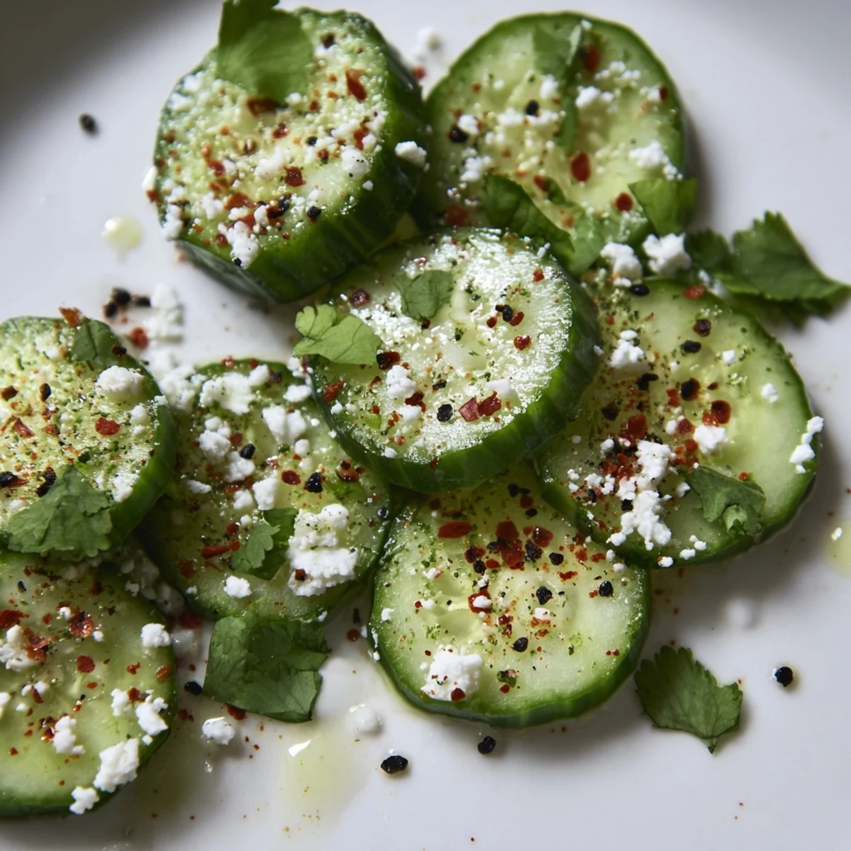 Fresh Mexican style cucumbers tossed with zesty lime juice and spicy chili powder garnished with green cilantro