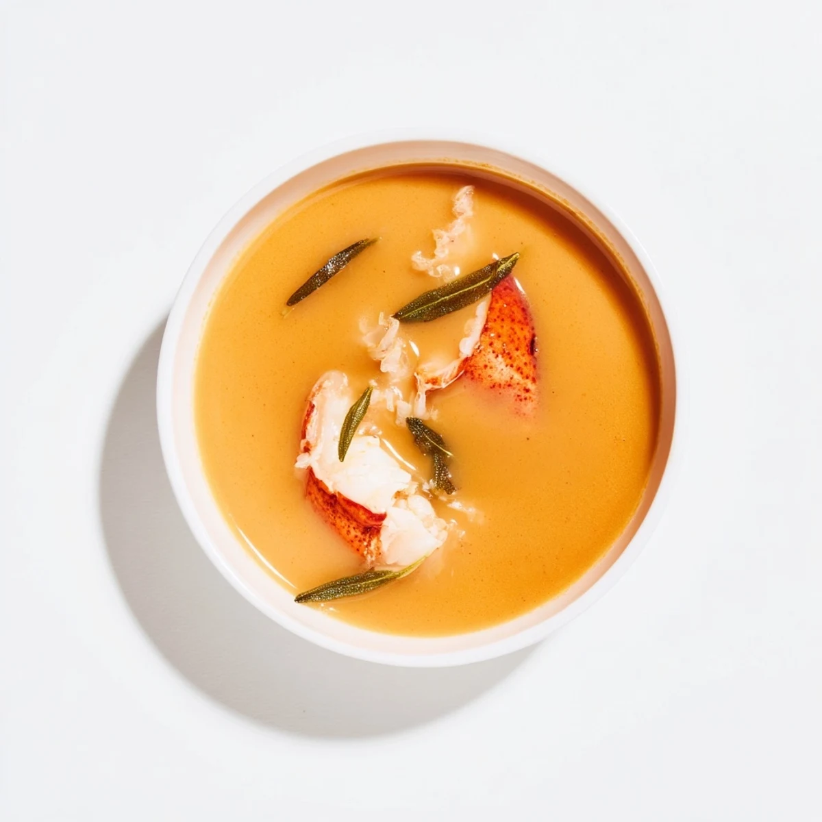 Creamy Gordon Ramsay lobster bisque served in white bowls with fresh tarragon garnish