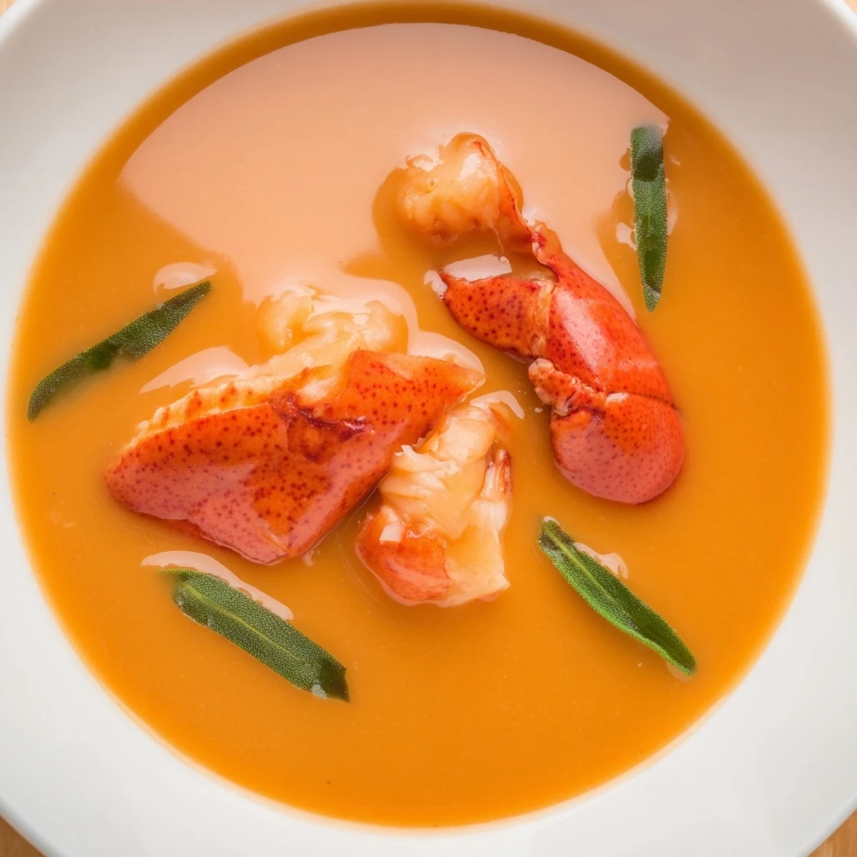Rich velvety Gordon Ramsay lobster bisque featuring tender chunks and elegant presentation