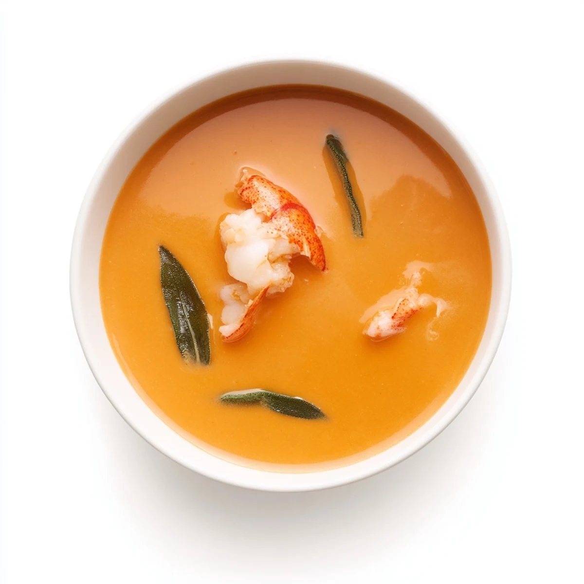 Steaming bowl of Gordon Ramsay lobster bisque topped with succulent lobster pieces