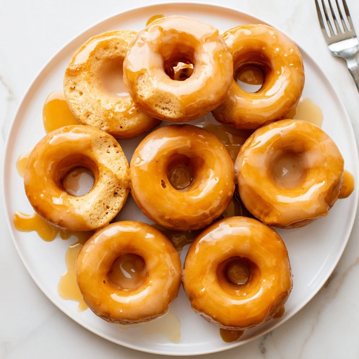 Chewy gluten-free pumpkin mochi donuts topped with glossy maple icing for fall