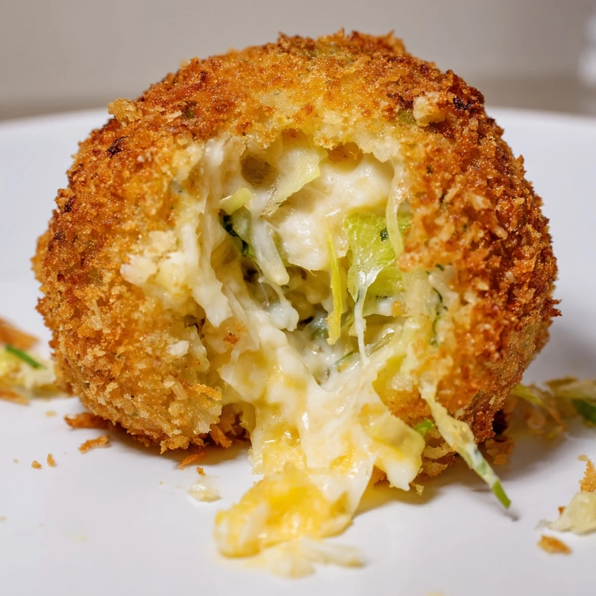 Golden crispy Cheesy Fried Colcannon Balls with gooey melted cheddar centers served on white plate