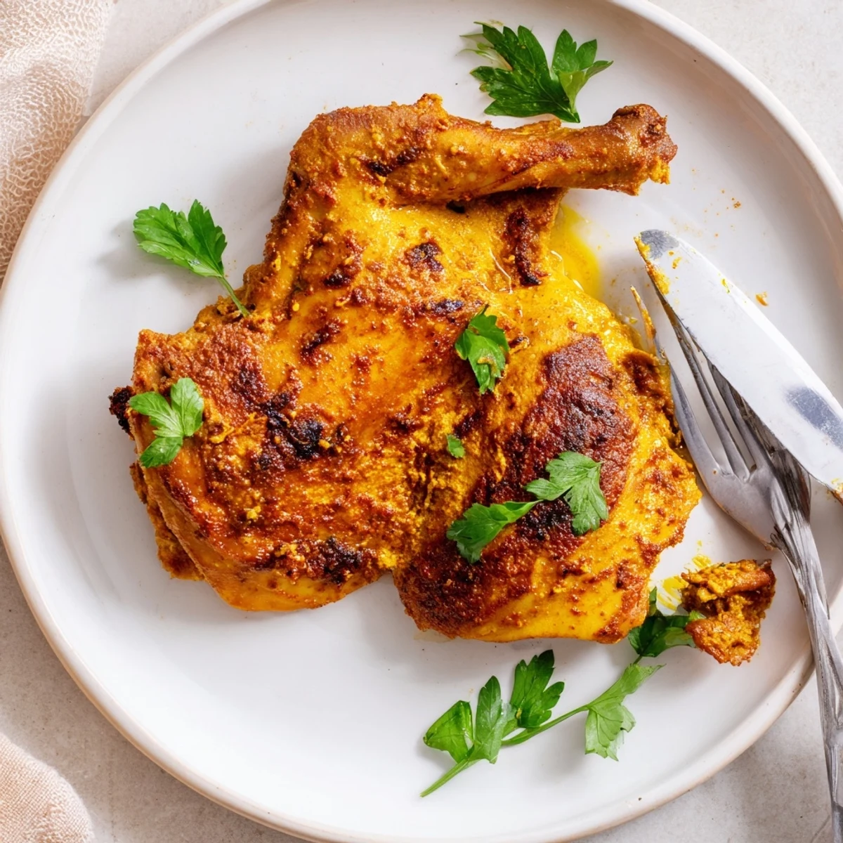 Tender Lebanese chicken spiced with cumin and coriander topped with minty yogurt sauce and fresh vegetables
