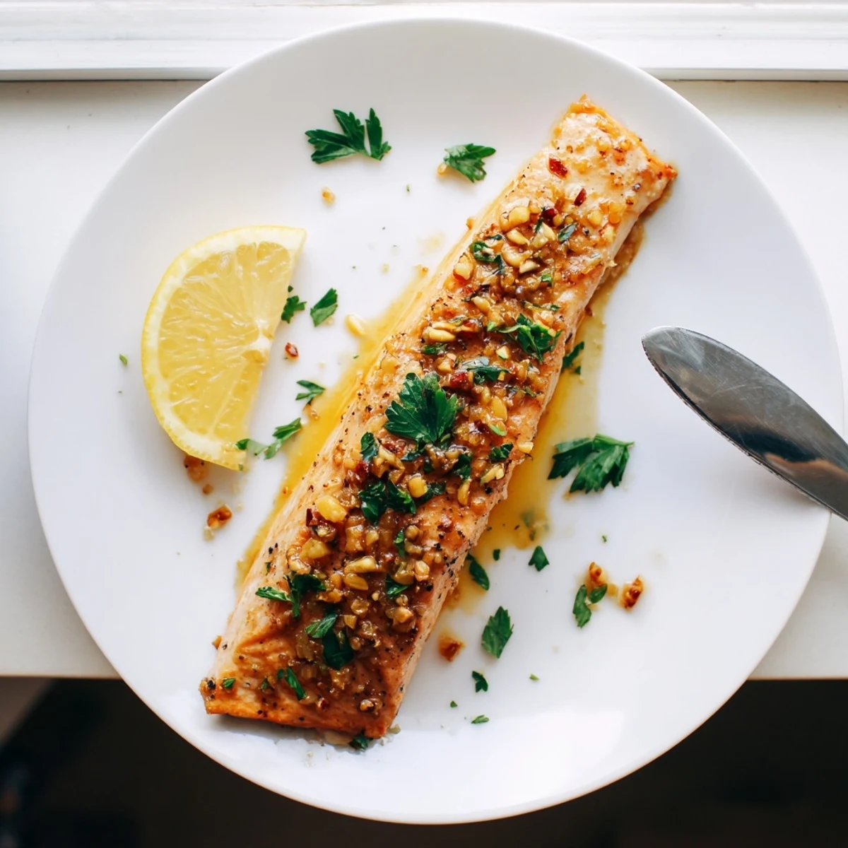Succulent honey garlic glazed salmon fillets caramelized to perfection in a savory sticky glaze