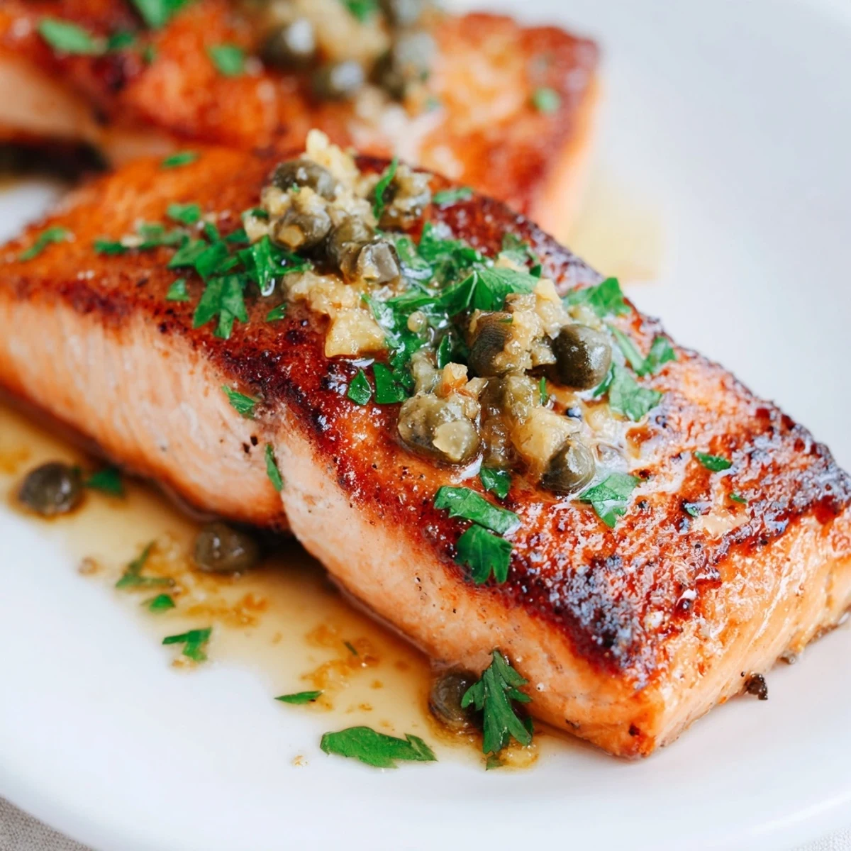 Elegant Gordon Ramsay pan fried salmon fillets served with vibrant broccoli and fresh lemon wedges