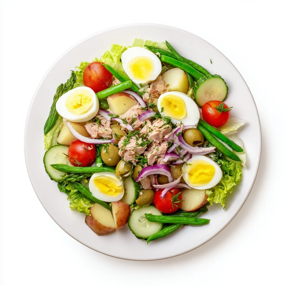 Rustic French Classic Niçoise Salad featuring tender potatoes, green beans, and flaky tuna