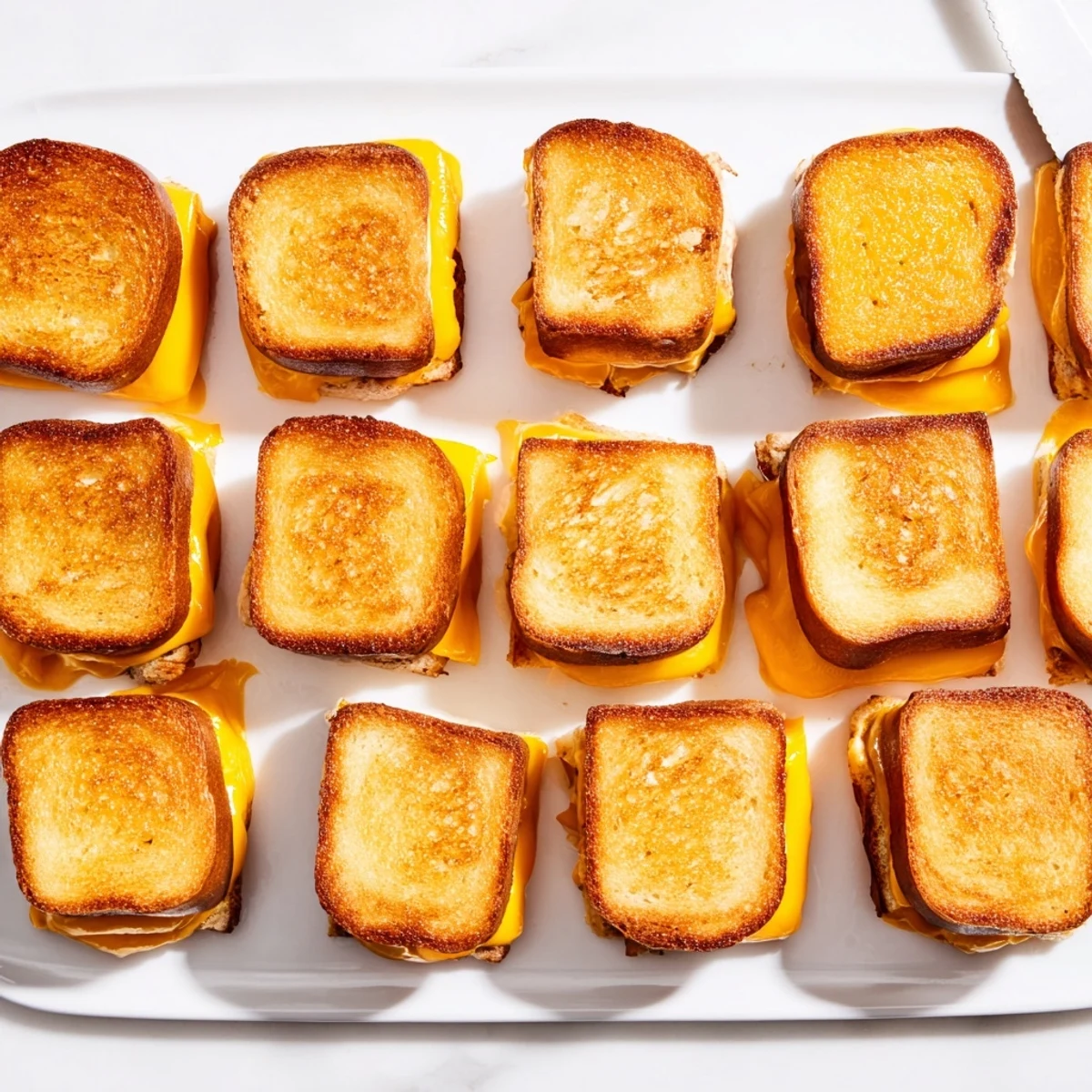 Warm Hawaiian roll sliders stuffed with gooey cheddar cheese and brushed with melted butter