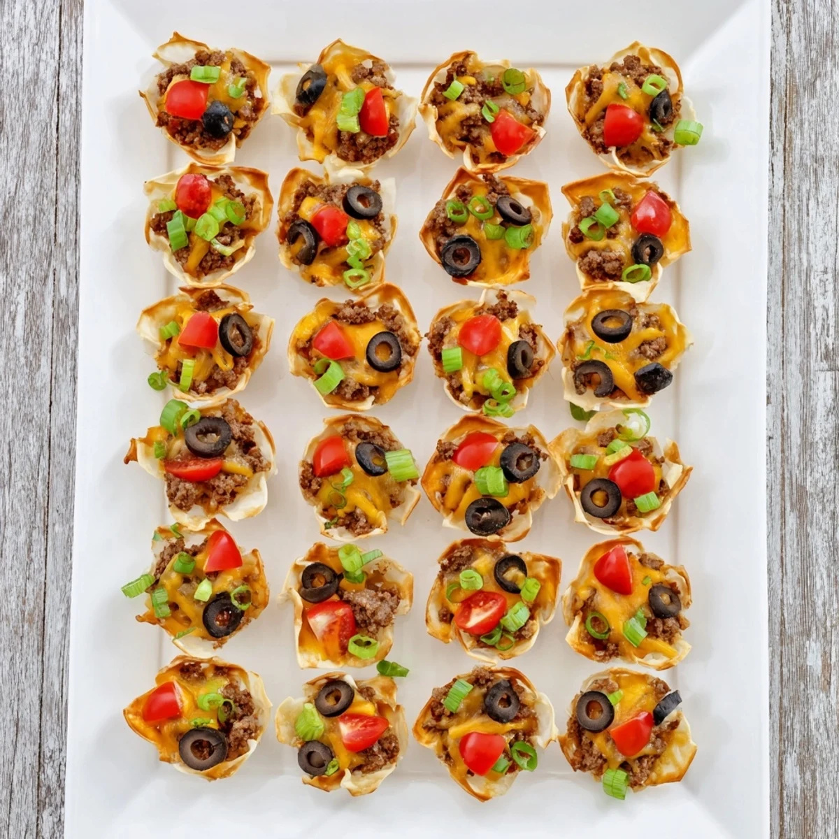 Appetizer platter of Taco Ranch Bites topped with green onions and diced tomatoes