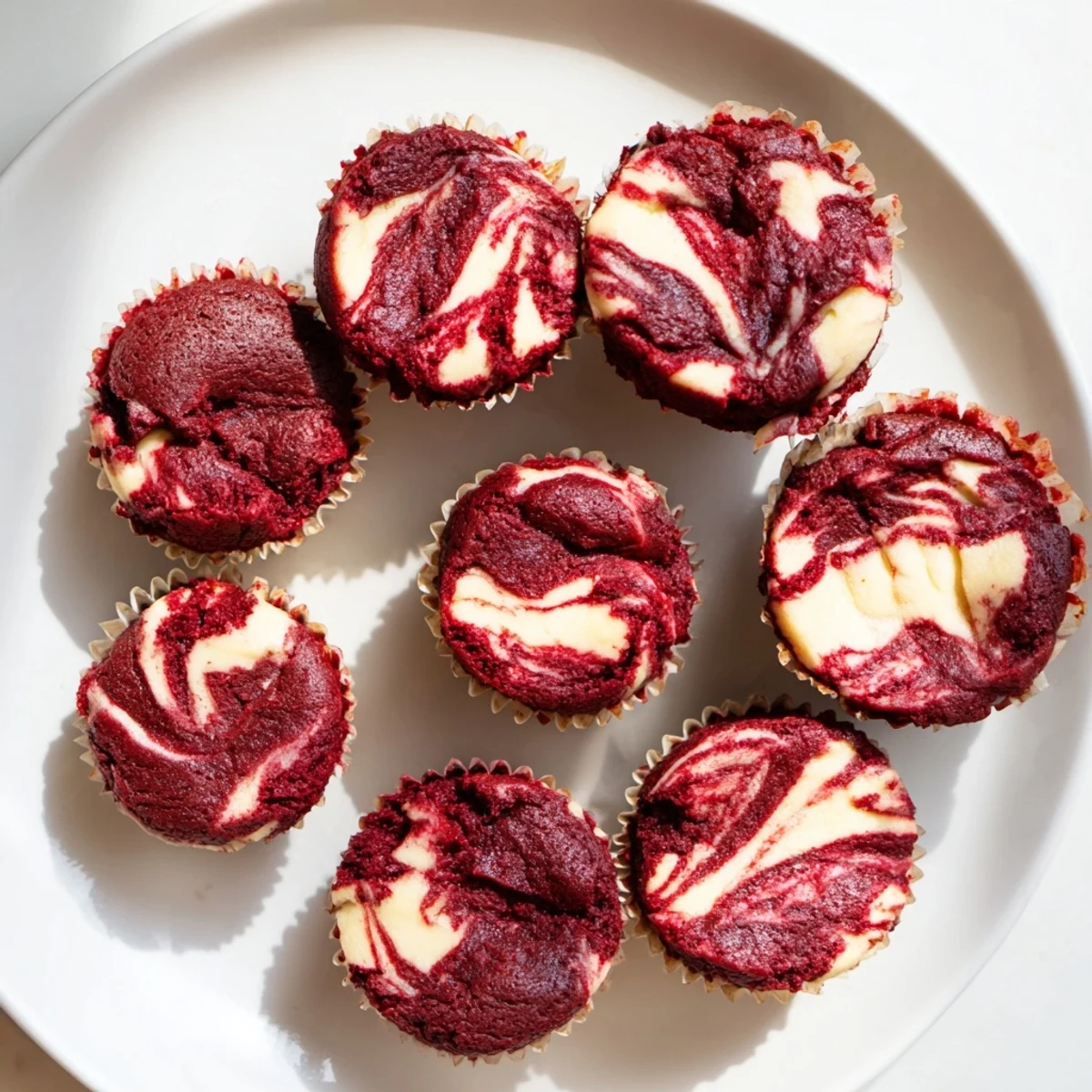 Rich red velvet brownie bites with cream cheese swirl cooling on a wire baking rack
