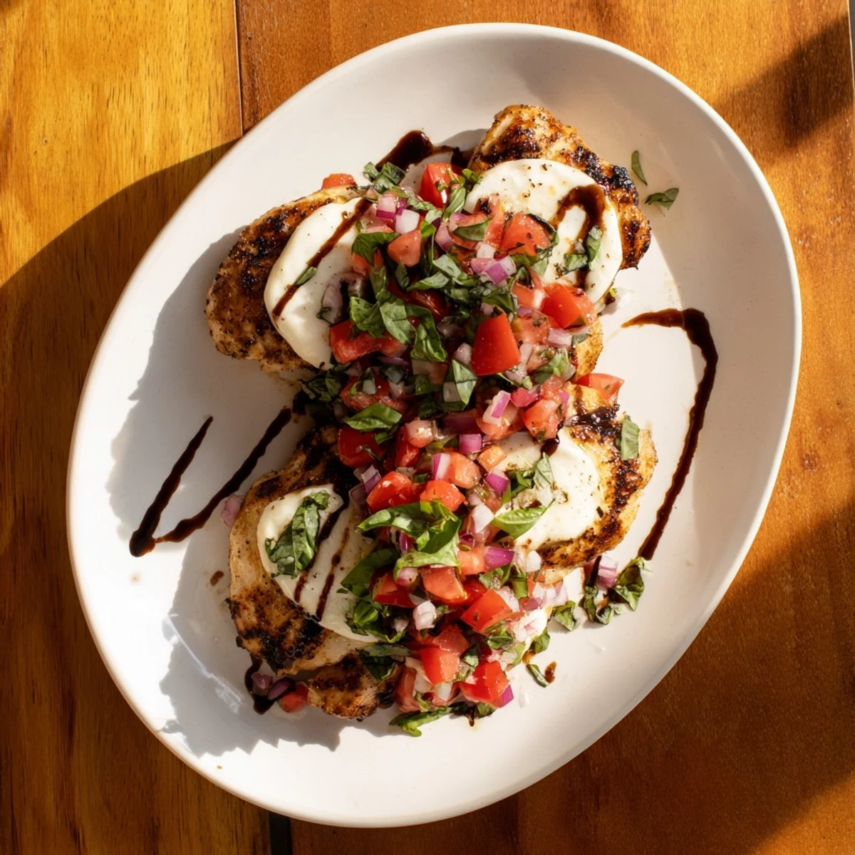 Tender chicken breast layered with fresh tomato basil bruschetta and bubbling cheese