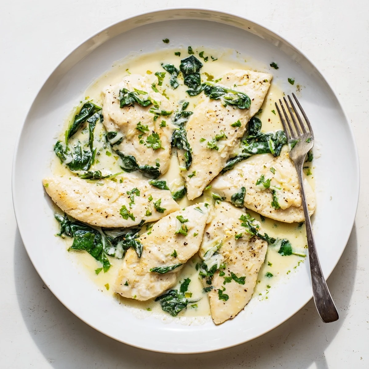 Savory creamy Parmesan chicken skillet featuring tender meat swimming in white cheese sauce