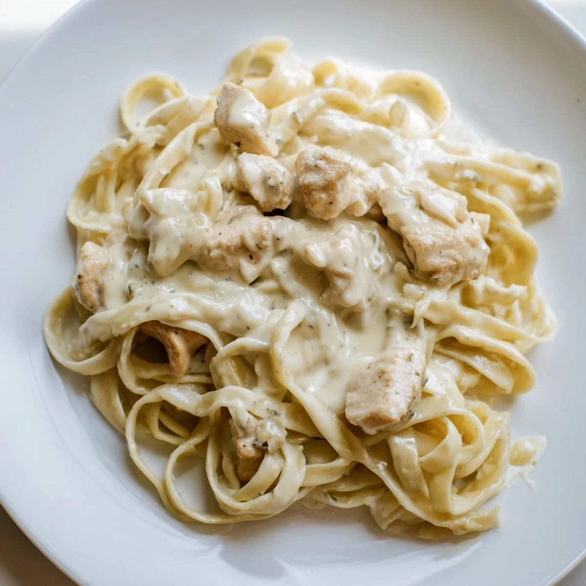 Golden chicken and pasta swimming in luscious white cheese sauce prepared in an electric pressure cooker