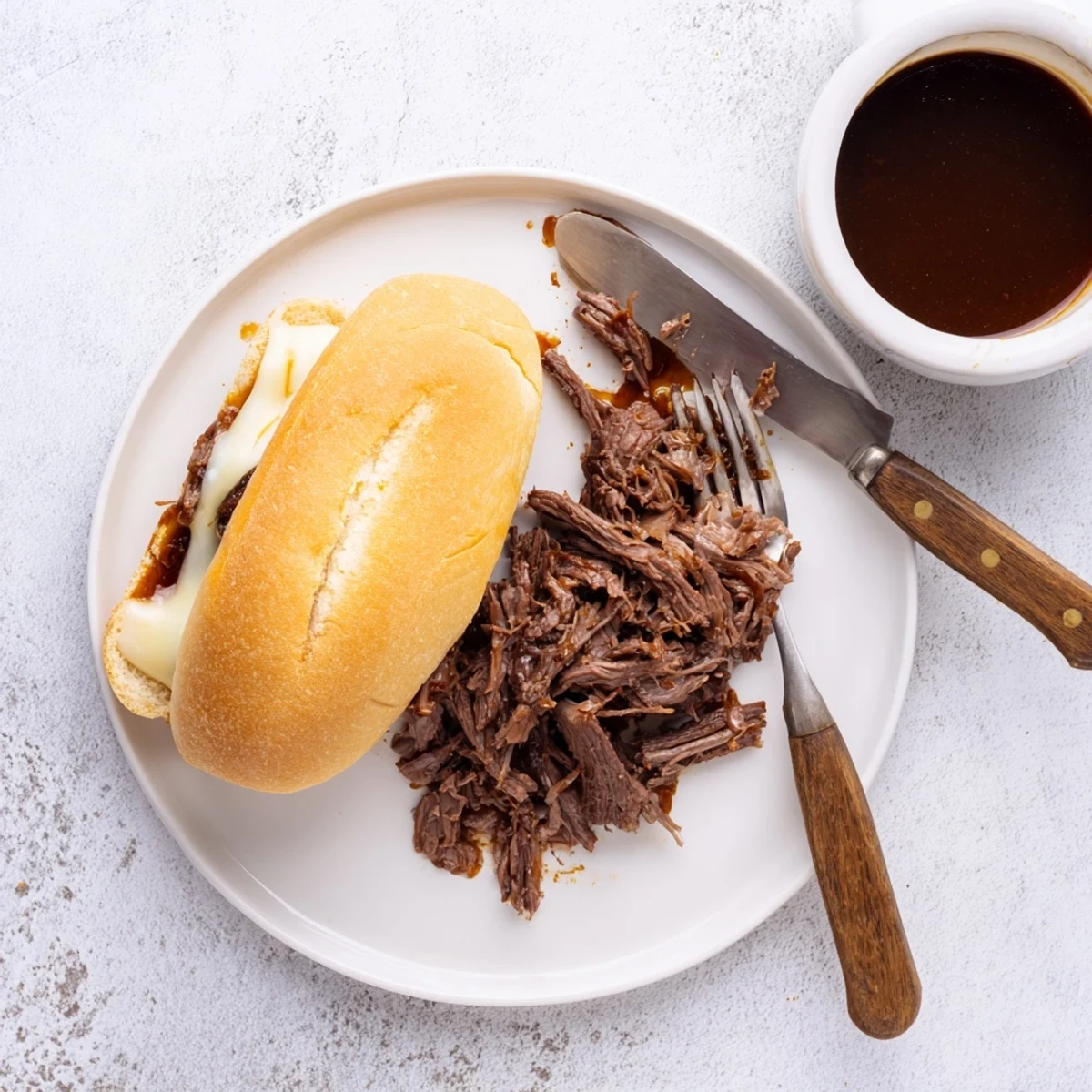 Golden shredded beef piled onto toasted hoagie rolls with melted provolone cheese