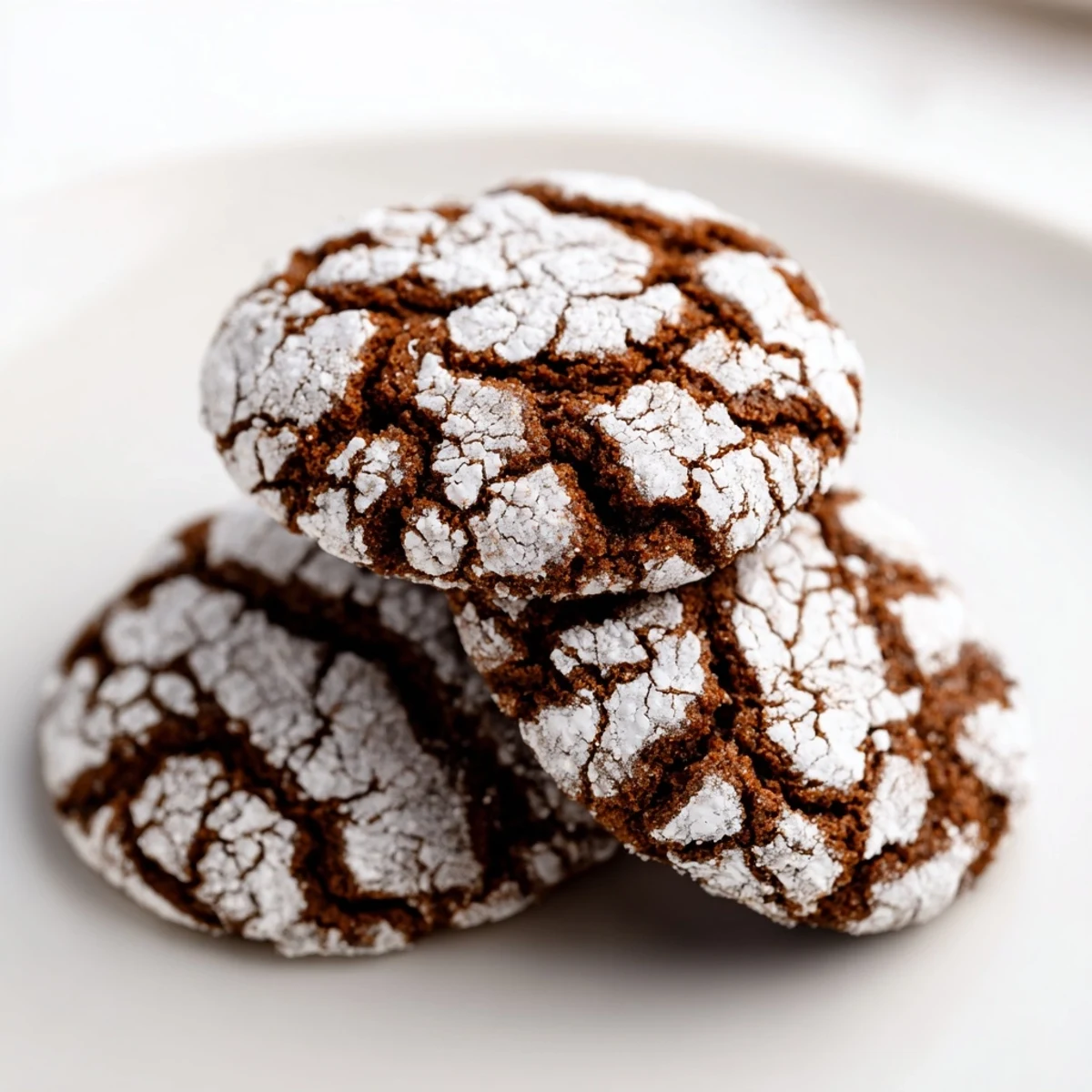 Soft baked gingerbread crinkle cookies dusted with white powdered sugar on a wooden board