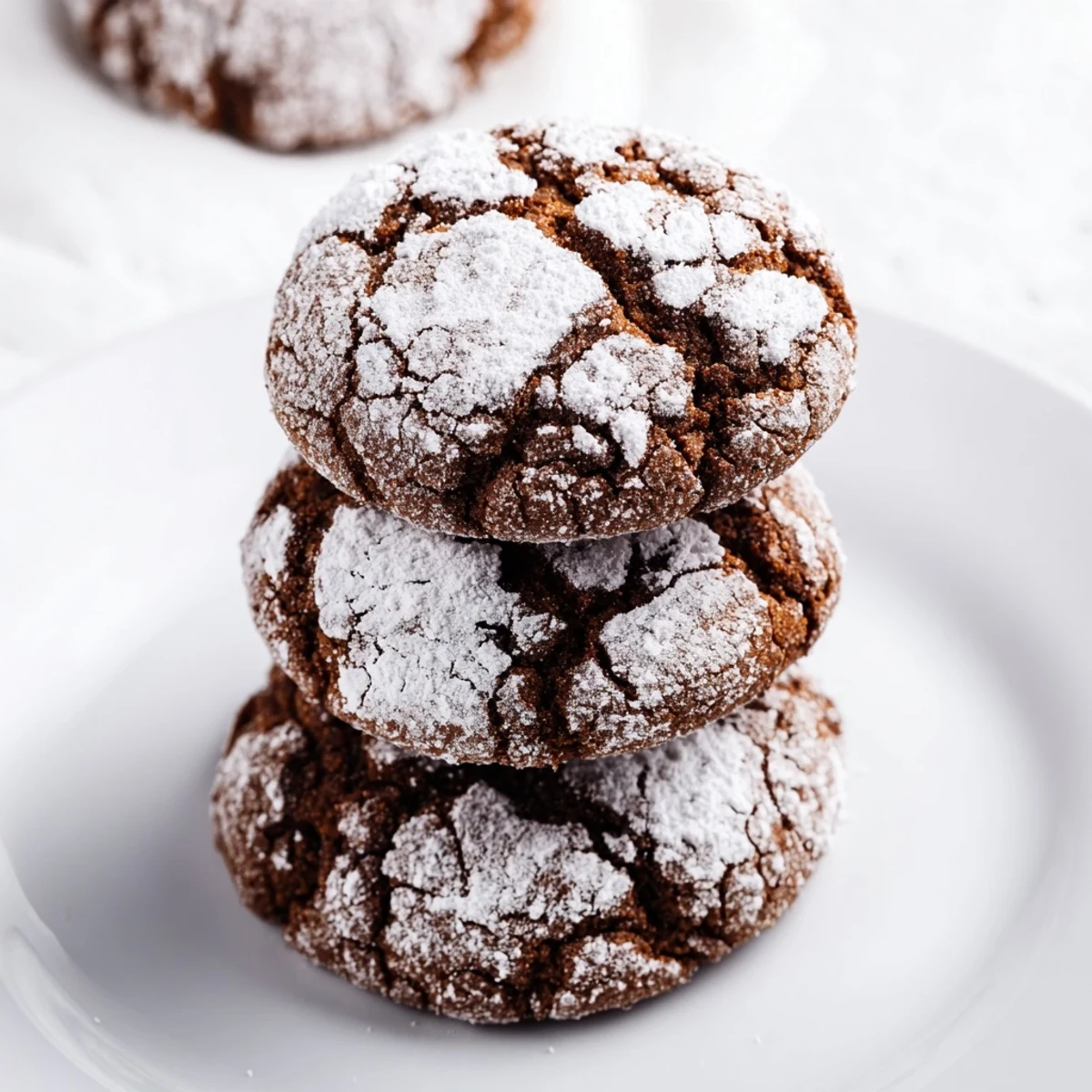 Chewy spiced gingerbread crinkle cookies with crackled powdered sugar coating ready for holiday desserts