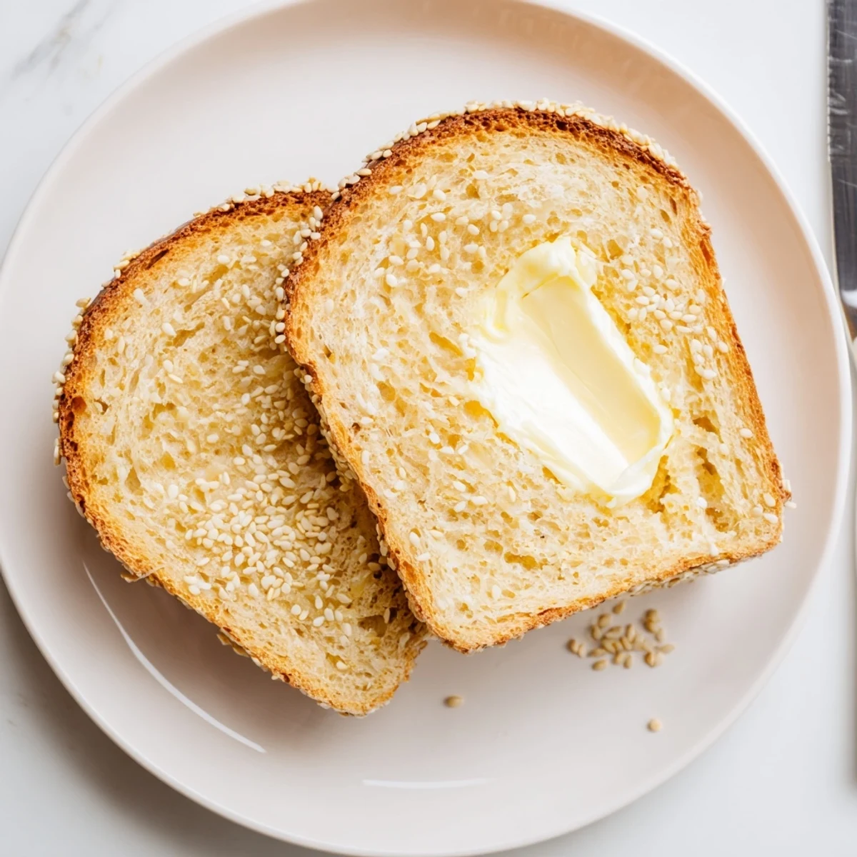 Golden zero carb yogurt bread loaf sliced revealing fluffy white interior perfect for keto toast