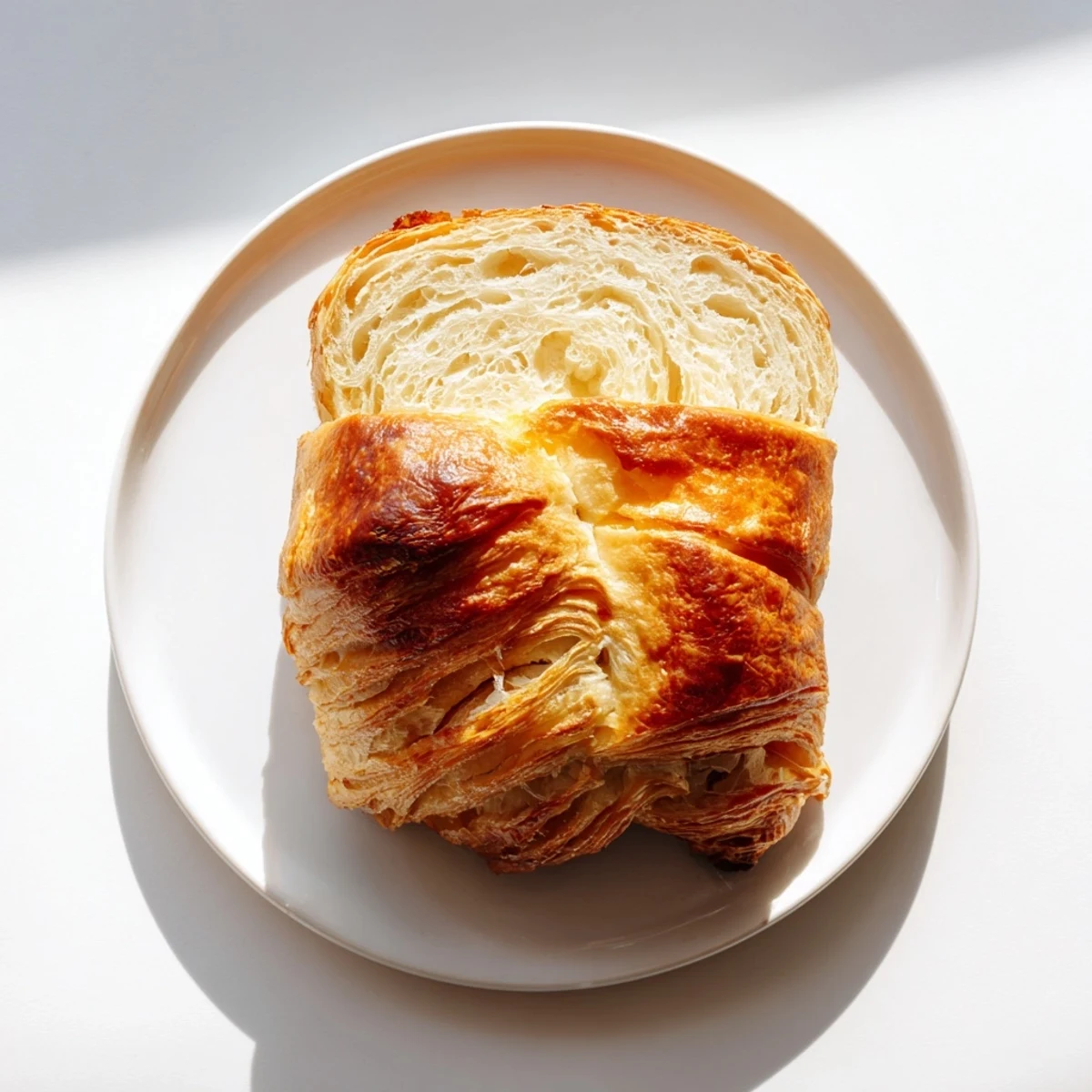 Freshly baked homemade croissant bread with glossy egg wash and golden brown crust