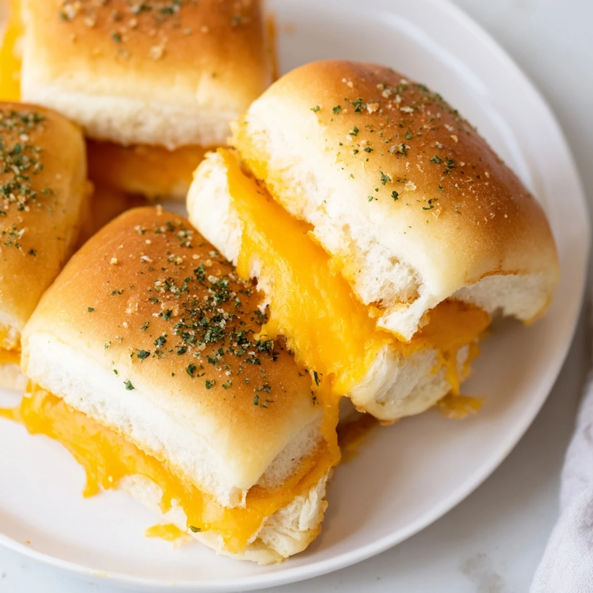 Crispy mini grilled cheese Hawaiian rolls arranged on a platter as a party appetizer