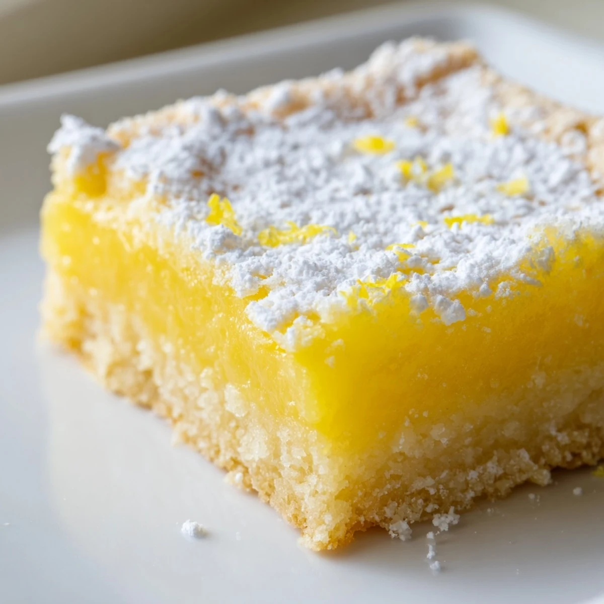 Tangy lemon bars sliced into squares revealing buttery shortbread crust beneath glossy filling