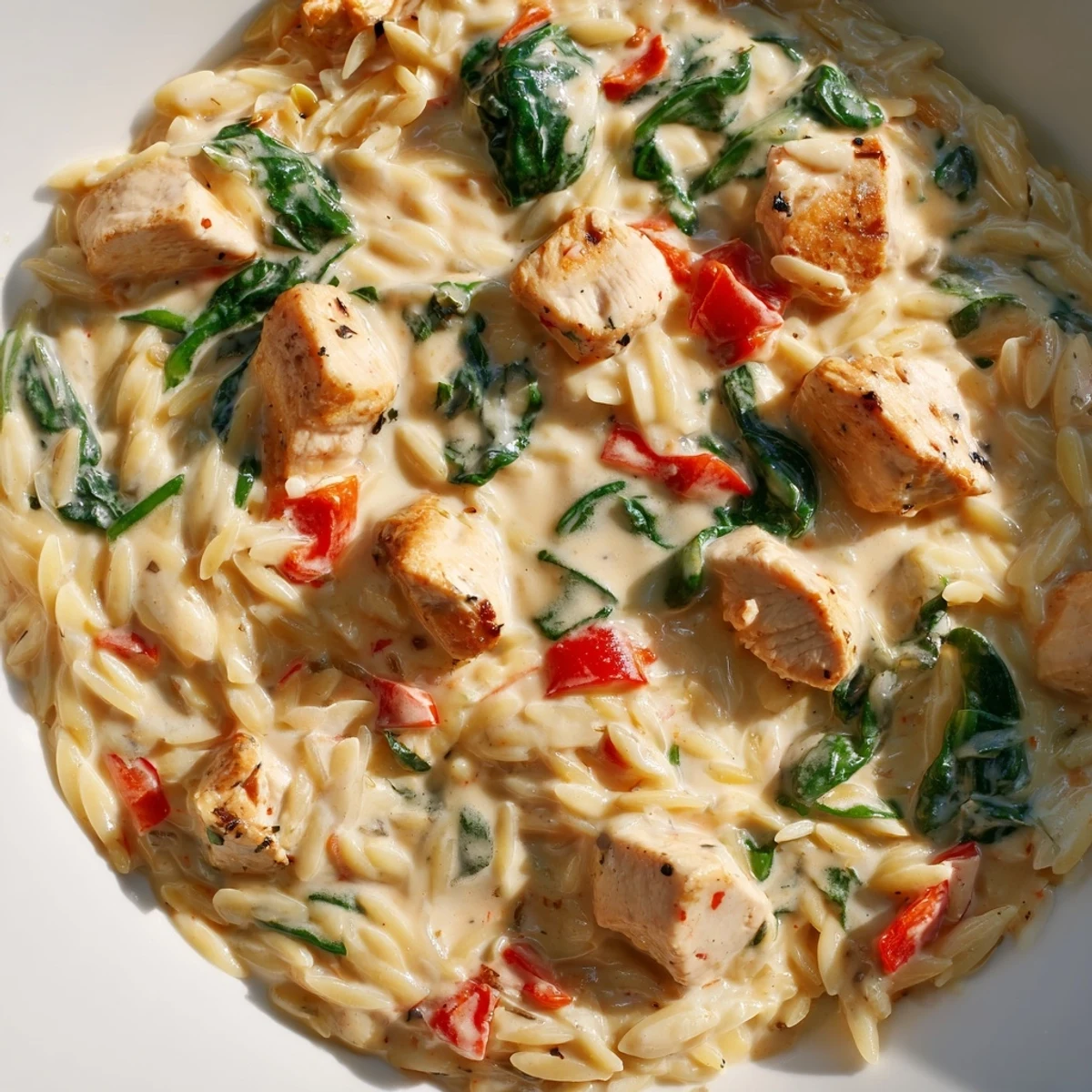 Creamy One Pot Cajun Chicken Alfredo Orzo served in a rustic skillet with fresh parsley garnish