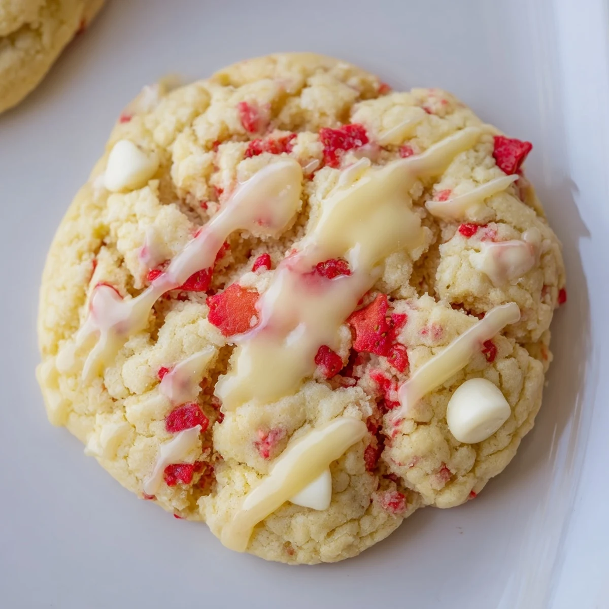 Chewy strawberry lemonade cookies speckled with lemon zest and fresh red strawberry pieces