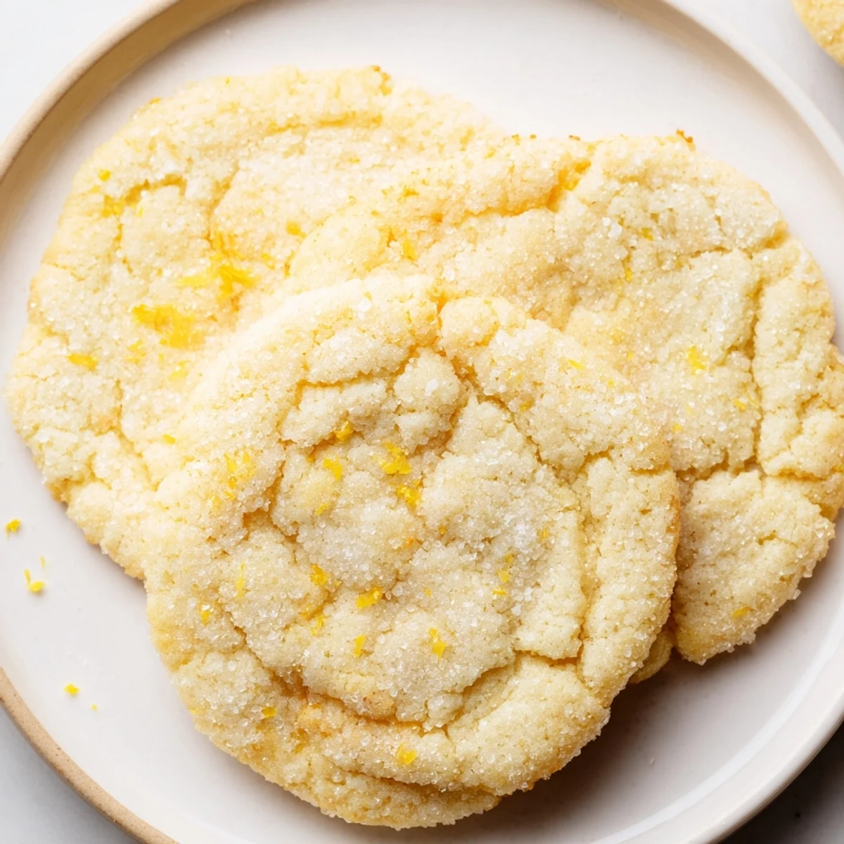 Chewy lemon sugar cookies dusted with sparkling sugar on a cooling rack