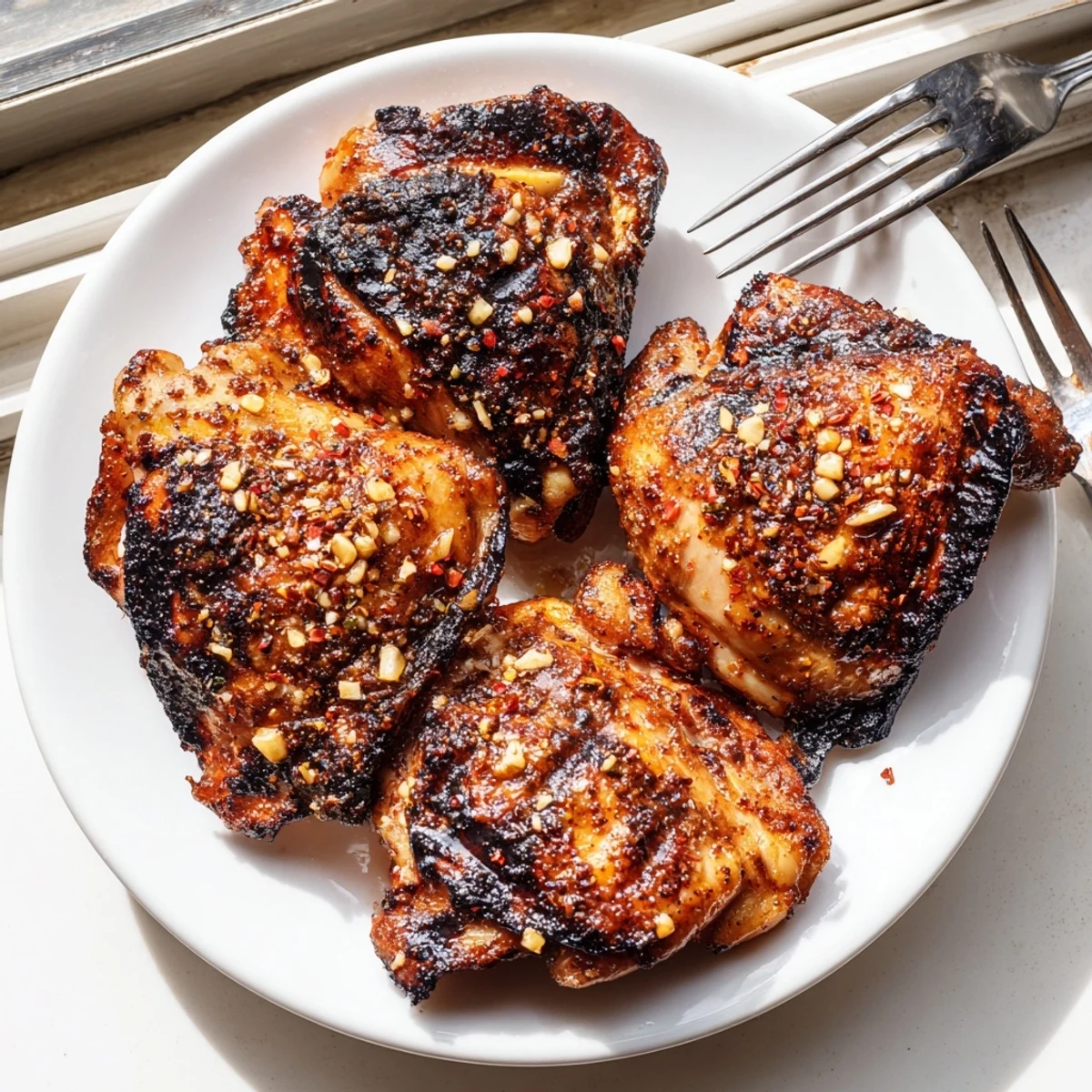 Juicy killer chicken thigh marinade creates perfectly charred skin with aromatic herbs and spices