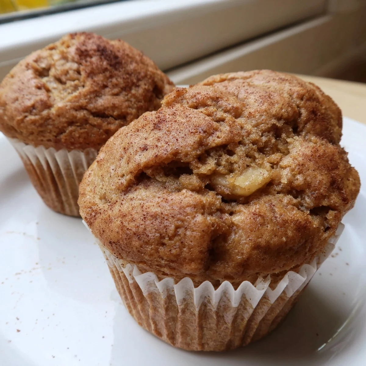 Moist banana muffins served warm on a plate with melting butter