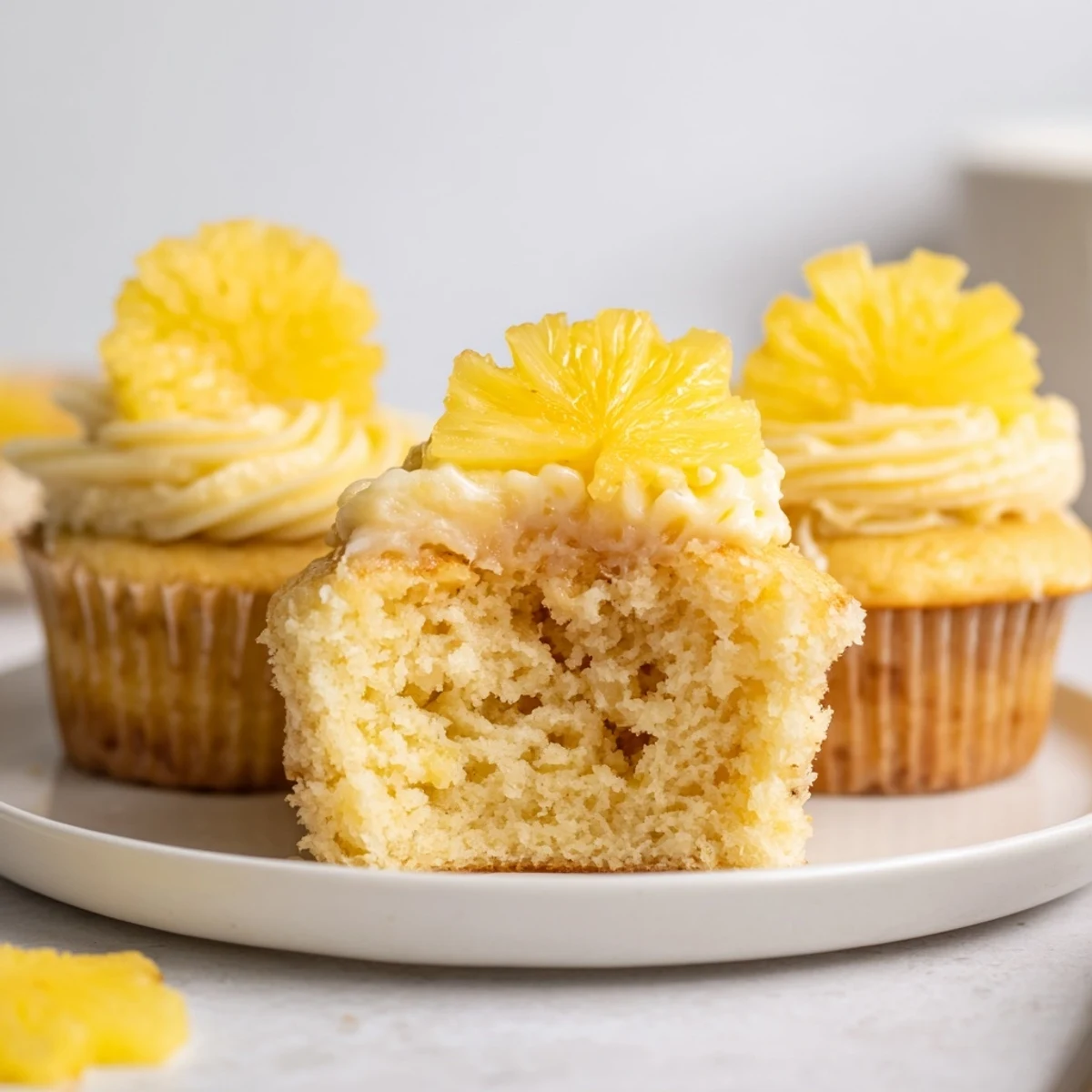 Dole Whip Cupcakes Recipe: fluffy pineapple cupcakes topped with creamy yellow frosting