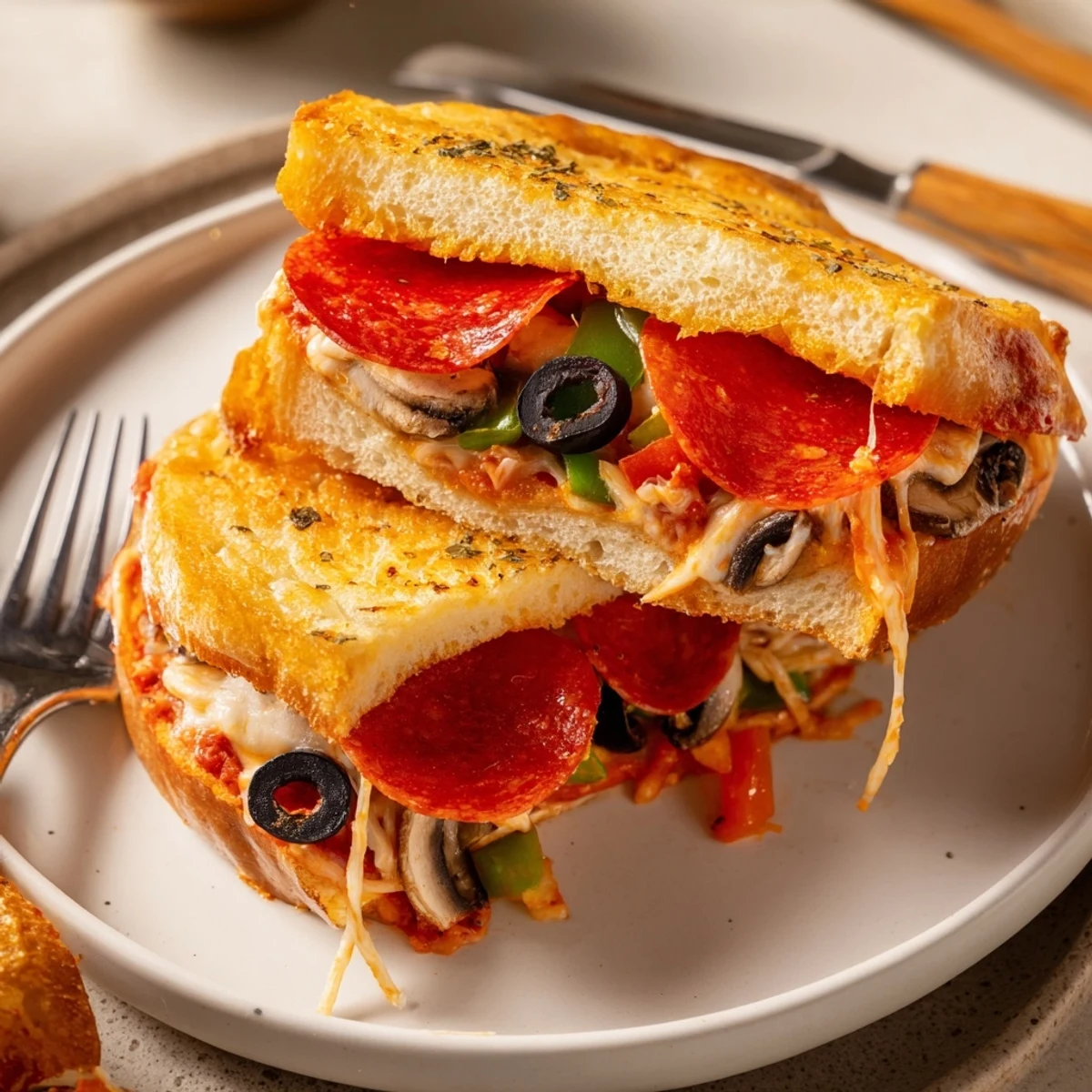 Camp stove-ready Pie Iron Pizza Pockets served with crisp green salad, lemonade.