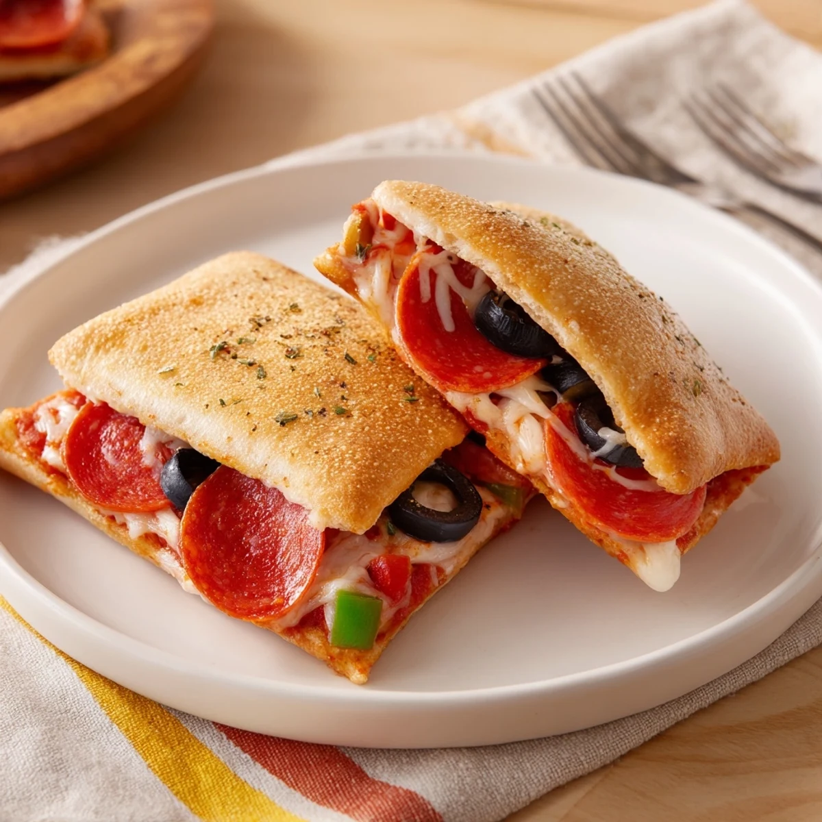 Golden, bubbling Pie Iron Pizza Pockets fresh from the campfire, butter-brushed.