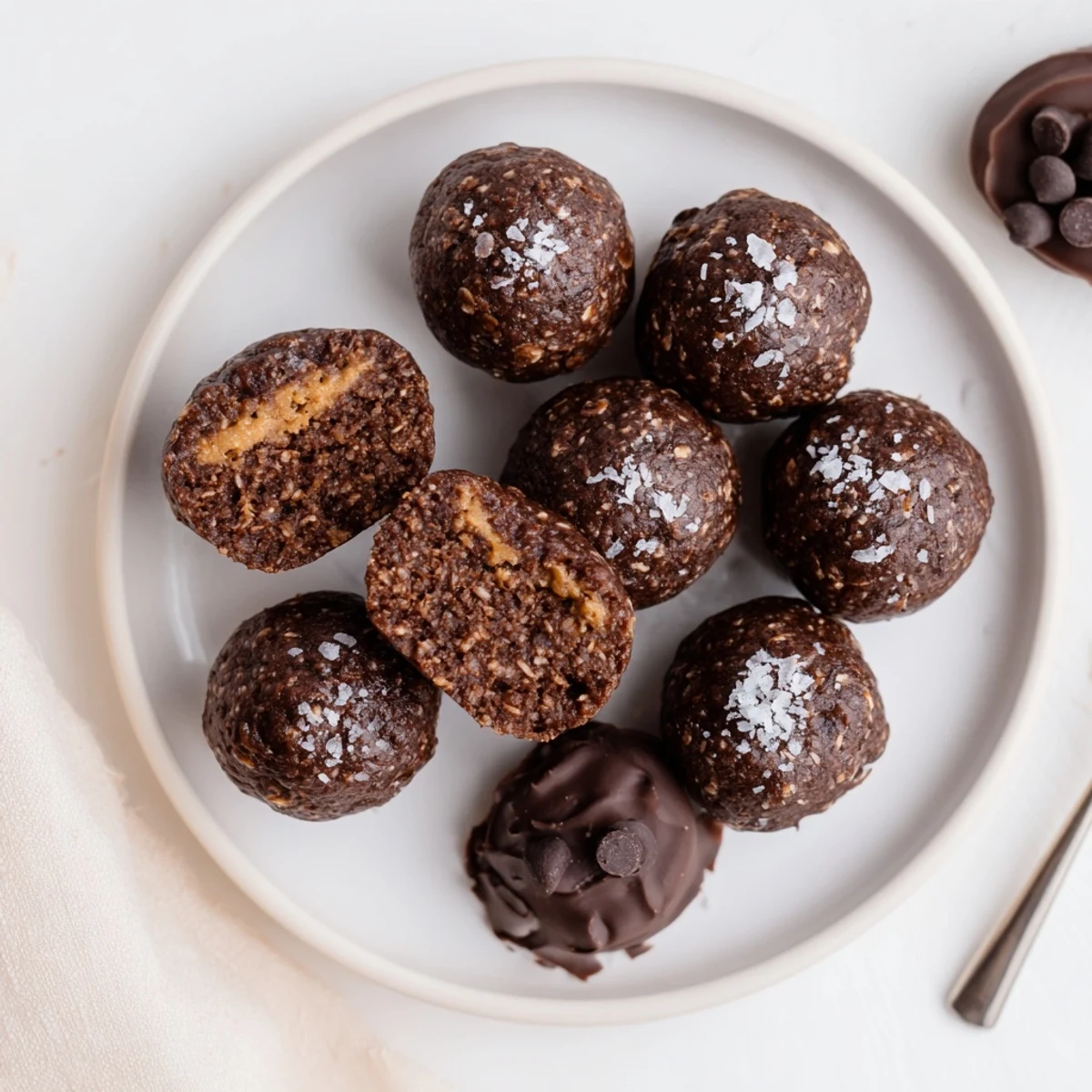 Close-up of Brownie Protein Bites, sticky peanut butter sheen, bite-sized energy