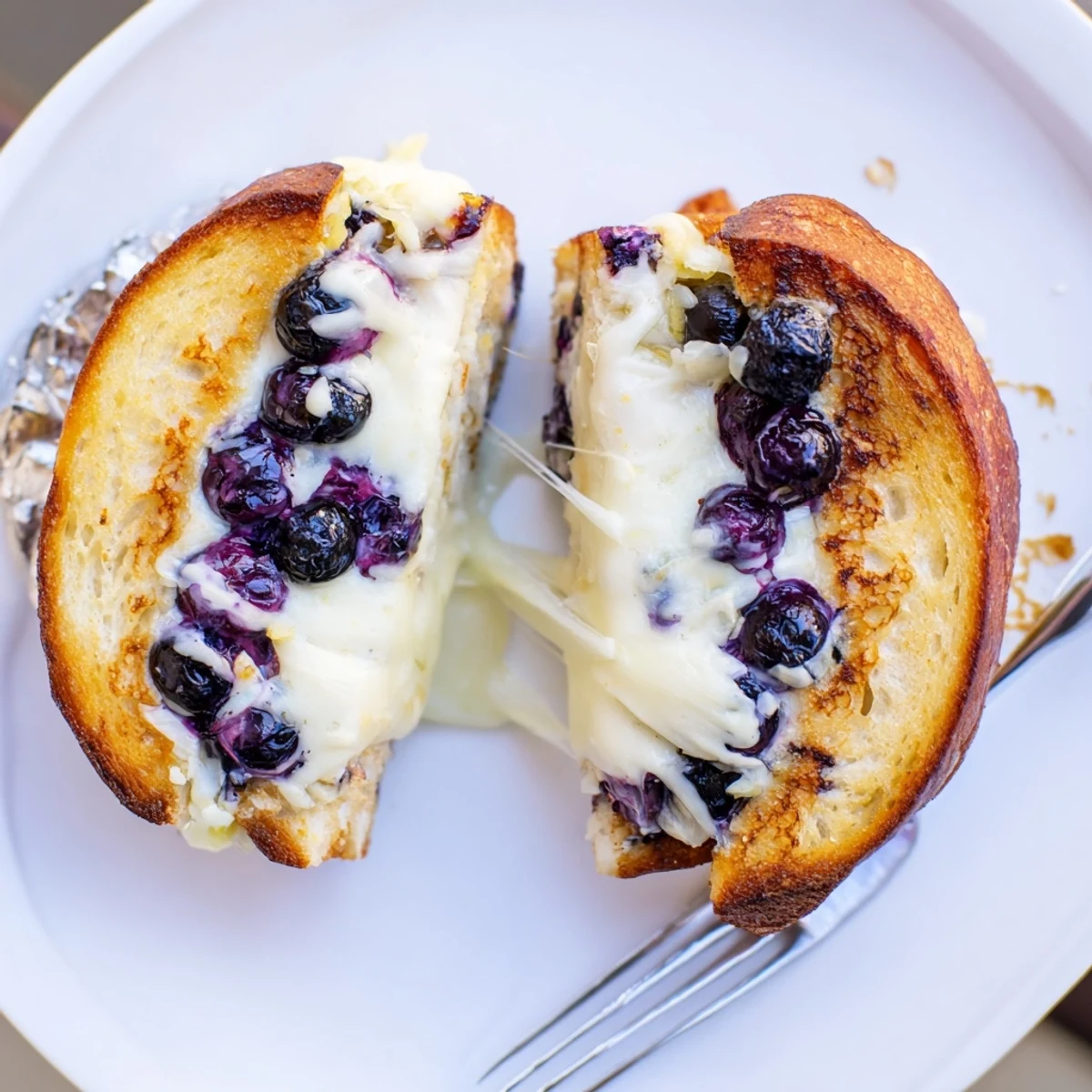 Juicy Blueberry Grilled Cheese with golden crust, melty cheese, bursting berries