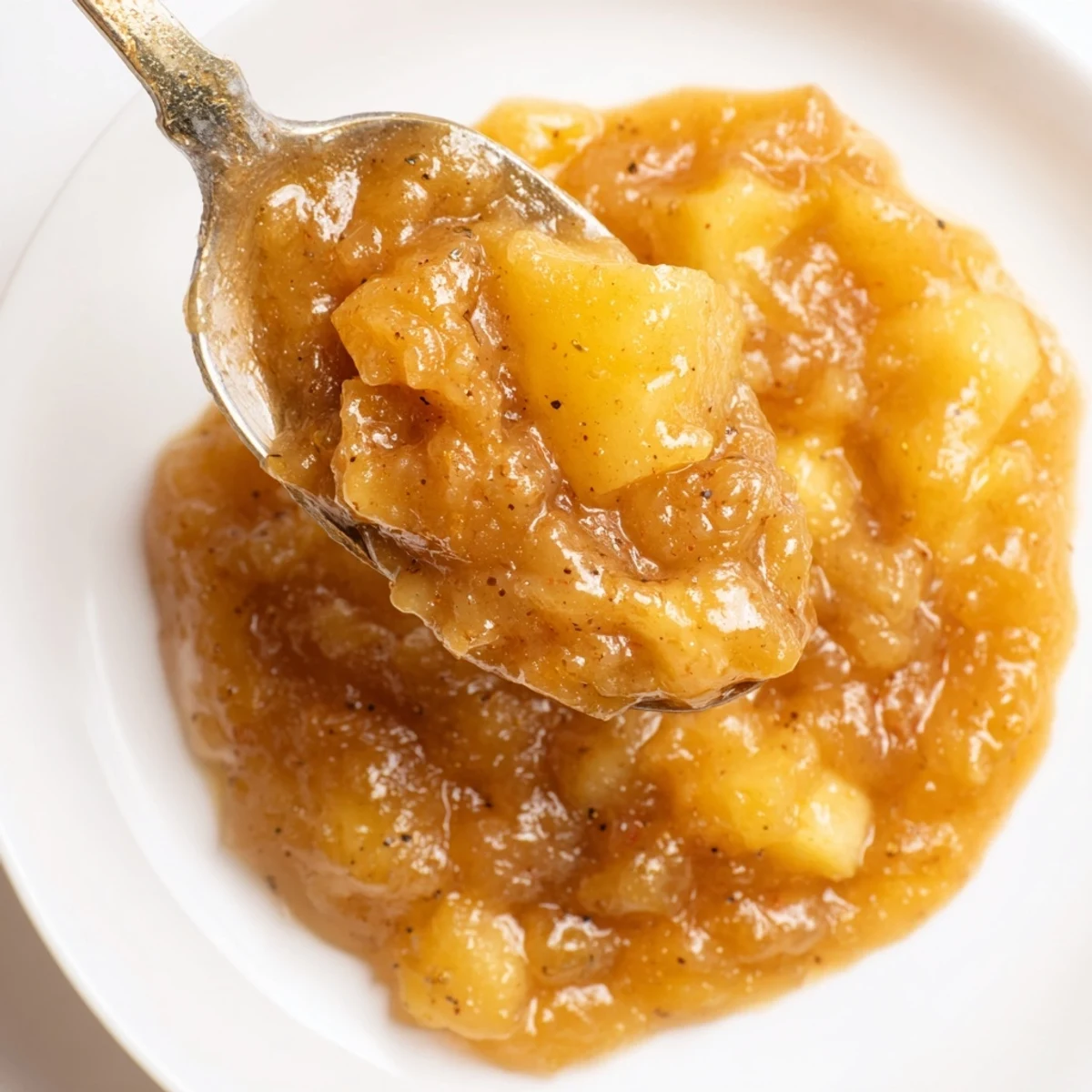 Fall Caramel Apple Jam glistening in jar, chunky apples, warm cinnamon aroma
